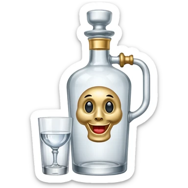 A bottle of vodka emoji in the style of Apple emoji with a handle, a window, and a knocker. sticker