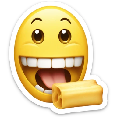 happy drooling emoji eating half of a yellow bone sticker