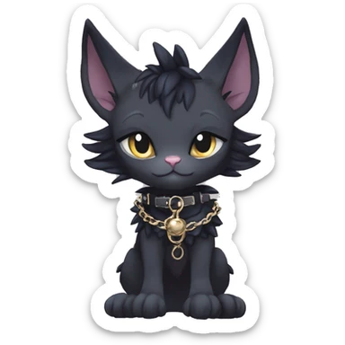 cool anthro punk kawaii anime edgy distinguished pretty elegant beautiful fantasy black ethereal nargacuga-Noivern-sphynx-Quiana-Fakemon collar harness chains necklace full body sticker