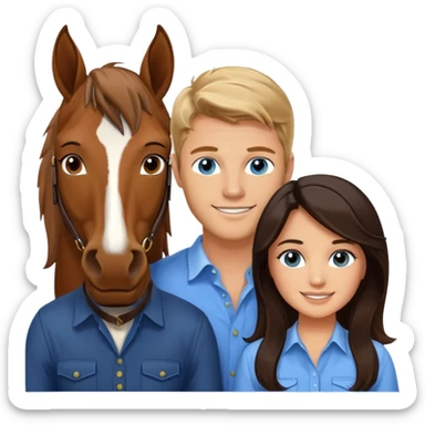 Smiling blue eyed trevor donovan with smiling brown eyed danica mckellan and one brown horse sticker