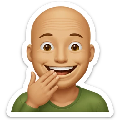 soybean man with a big smile, hand covering mouth, laughing sticker