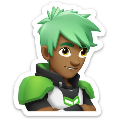 Omnitrix 23 year old white skin, arm folded side looking, half body  sticker