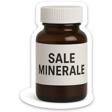 boccetta di integratore con la scritta "SALE MINERALE" SULL'ETICHETTA sticker