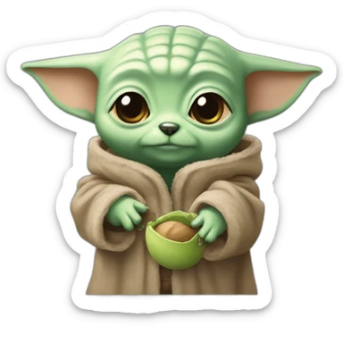 A dog with 2 baby yoda in he’s hands sticker