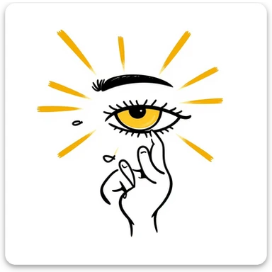A normal human eye emitting a golden ray that touches normal human skin, showing renewal and regeneration sticker