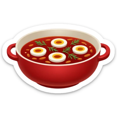 Russian cuisine avatar in clean emoji-style illustration. Borscht bowl, rye bread, warm red tones, simple shapes, flat design, high contrast, friendly and bold. sticker