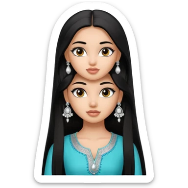 generate a pretty bratz girl wearing a kurti, eyeliner on, long straight hair, silver jhumkas in ear sticker