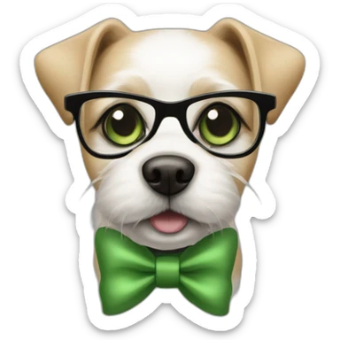 medium-bege-and-white-dog-with-green-eyes-and-black-glasses-and-green-bow sticker