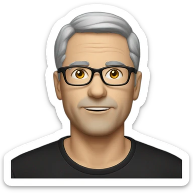 middle-aged-thin-white-man, black-short-hair-&-glasses,-wearing-black-t-shirt, facing right sticker