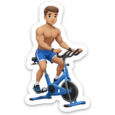 buff guy blue shorts black stationary bike sticker