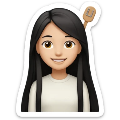 A girl in white with black long straight hair with hairclip and light brown skin sticker