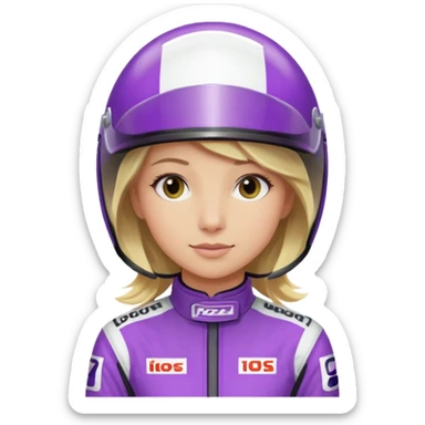 girl blonde, Race Driver purple cloth, white helmet sticker