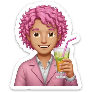 pink curly haired drink holder man  sticker