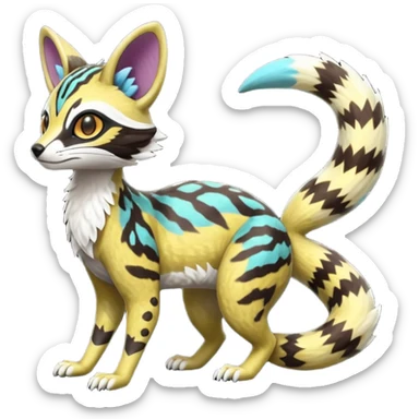 Rare realistic tropical exotic cute epic pretty beautiful handsome gorgeous aesthetic colorful vibrant Vernid-Protogen-Primagen-Wickerbeast-Genet-Trico-species-Fakemon-hybrid-creature by LiLaiRa, beautiful intricate markings, full body sticker
