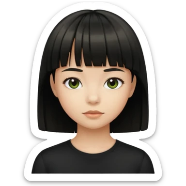 Emoji zombie girl verde com cabelo preto liso  curto com franja com uma blusa preta sticker