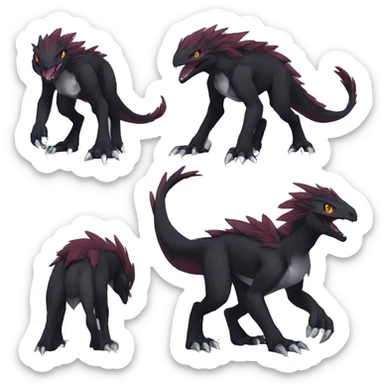  Cool Edgy Cute Black Digimon-Fakemon-Raptor-Reptile with maroon-colored mane full body sticker