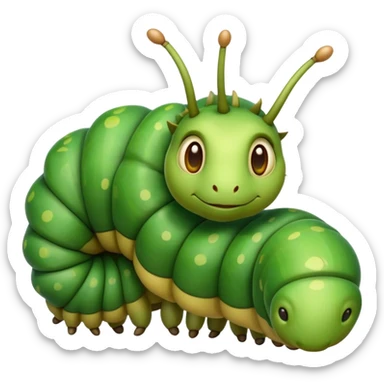 Cinematic Realistic Noble Caterpillar Portrait Emoji, Poised and serene, with a slender, segmented body covered in vivid, detailed green scales accented by subtle natural patterns, and a tiny, focused face with delicate, inquisitive eyes, rendered with lifelike texture and soft natural lighting, high shine, intelligent and delicate, styled with an air of woodland elegance, focused and attentive, soft glowing outline, capturing the essence of a watchful and confident looper caterpillar that appears ready to inch gracefully out of the screen with natural authority! sticker