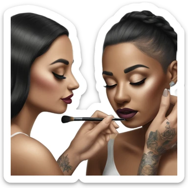 Hyper Realistic Beautiful lightly tattooed woman having make-up applied  sticker