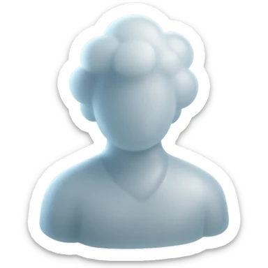person made entirely of white fluffy convex clouds with soft shadows, shoulder up, front view, matte glass style, no background sticker
