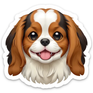 Cinematic Cute Yawning Tri-Colour Cavalier King Charles Spaniel Portrait Emoji, Head tilted slightly with a dramatic, wide-open yawn, soft tri-colour fur with balanced black, white, and tan markings, floppy ears slightly drooping, round brown eyes barely open in drowsy contentment, Simplified yet irresistibly adorable features, highly detailed, glowing with a soft, cozy glow, high shine, relaxed yet expressive, stylized with a touch of whimsy, bright and endearing, soft glowing outline, capturing the essence of a sleepy yet affectionate companion, so drowsy it feels like it could stretch right out of the screen and curl up for a nap! sticker