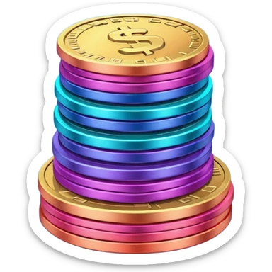 Many Coins pack stack
in gradient of turquoise, blue, pink, purple, and coral
 sticker