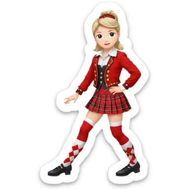 Highland dancing argyle over the knee socks, blouse, highland dancing jacket, tartan miniskirt and highland dancing shoes sticker