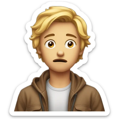 confused young frustrated thinking pose one hand on their chin while furrowing their brow sticker