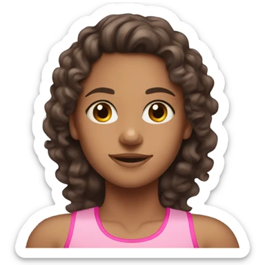 Tan girl with long dark brown curly hair in pink gym wear  sticker