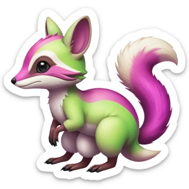 Iridescent Neon Lime-Green-Magenta-gradients Minccino-Numbat-Sergal-fusion-hybrid-animal-creature, full body sticker