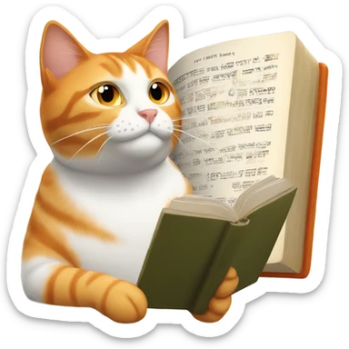 Orange and white tabby cat reading family Bible sticker