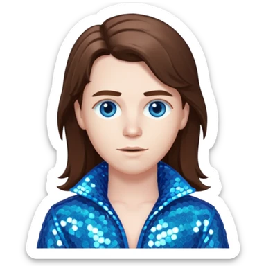 Benson Boone (b.2002), Pop Singer with blue eyes, long brown hair, icy blue sequin outfit sticker