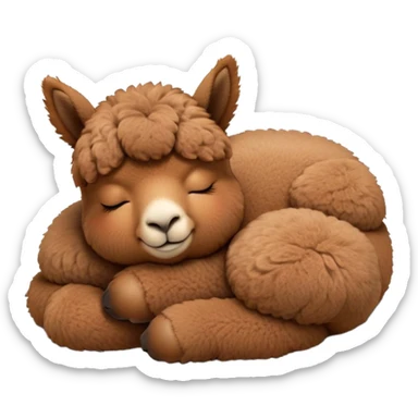 Meme-Worthy Cute Sleeping Brown Alpaca Portrait Emoji, Head resting peacefully with a contented smile, showcasing a delightfully sturdy build and a luxuriously soft brown fleece, eyes shut in a serene nap, Simplified yet hilariously adorable features, highly detailed, glowing with a soft, drowsy light, high shine, relaxed and utterly lovable, stylized with an air of playful laziness, bright and heartwarming, soft glowing outline, capturing the essence of a comically sleepy alpaca, so meme-worthy it feels like it could instantly become the next viral sensation of adorable slumber! sticker