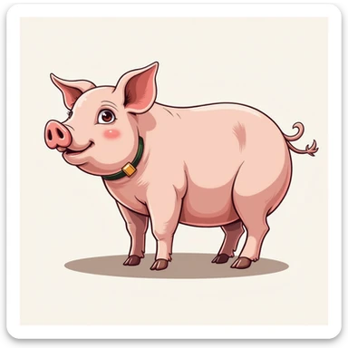 realistic pig with a small stylized thyroid icon overlaid or next to the neck to indicate the thyroid position, no internal details, white background, illustrative style, 4K sticker