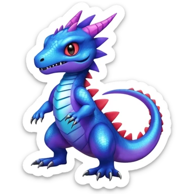 Cute Shiny furry iridescent cyan indigo blue violet gradients Guilmon-Salandit-Fakémon-hybrid-creature (full body)  sticker