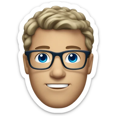 white man with wavy short brunette hair and light blue eyes wearing glasses sticker