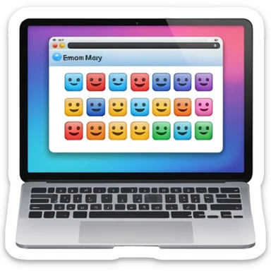 laptop emoji with bright screen displaying personal website layout with alternating creative artwork image blocks and text blocks sticker