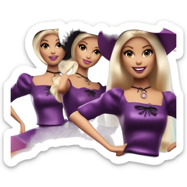 three photogenic silkstone Barbie witches enchanted TV series flying on a broomstick  sticker