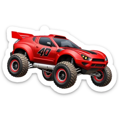 Satan’s Dirty and dented Local Motors Rally Fighter off road race car flying jumping over a dirt ramp (silver wheels) sticker