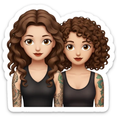 pact wink — long wavy brown hair tattooed woman and short tight curly brown hair woman — secret look sticker