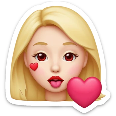 Emoji, face blowing a kiss, puckered lips, small heart sticker