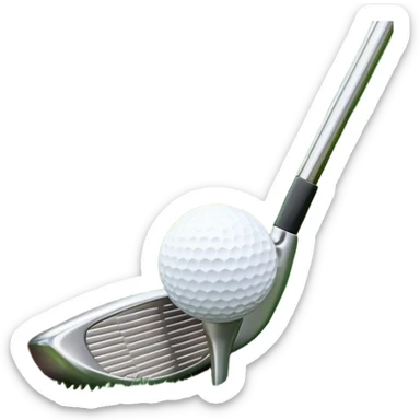A golf ball positioned next to a golf club on a well-manicured green, with the lush grass of the golf course in the background. The setting captures the peaceful yet competitive atmosphere of the sport, focusing on the precision and skill required for the perfect shot sticker