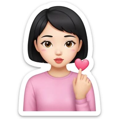 Short hair Asian girl kissing with pinky heart  sticker