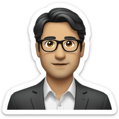 He is handsome man about 40 with black hair and eyes light skeen an he wear black glasses and suit he is employee of bank sticker