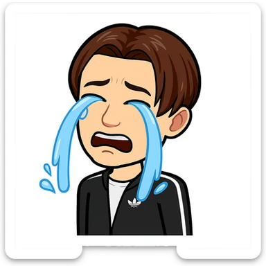 Edit the character in the reference image to show the character crying with tears flowing from its eyes, in the same style as the reference, with a transparent background, no circle, and sized for Twitch emoji. sticker