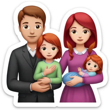 A man with brown hair holding a child, a daughter, and a girl with red hair by the hand sticker