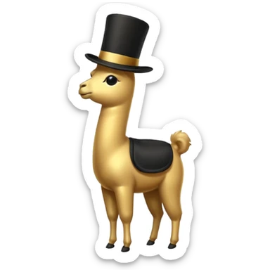 A small golden llama silhouette wearing a black top hat sticker