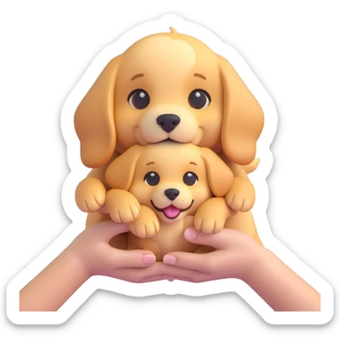 Change the corgi in the woman's hands to a golden retriever puppy in the same 3D emoji style, keeping the rest of the image unchanged and the background transparent. sticker