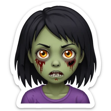 girl, zombie, black hair, long, emo, shaggy, dark, spooky, creepy expression emoji  sticker