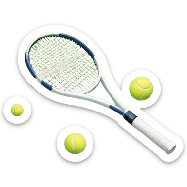A tennis racket and ball placed on the grass court, with the lines of the court clearly visible in the background. The scene captures the essence of the sport, highlighting the equipment and the vibrant, open atmosphere of a tennis match sticker