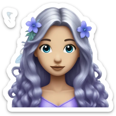 Beautiful, flower, fairy, blue, silver, purple, long hair, big wings sticker